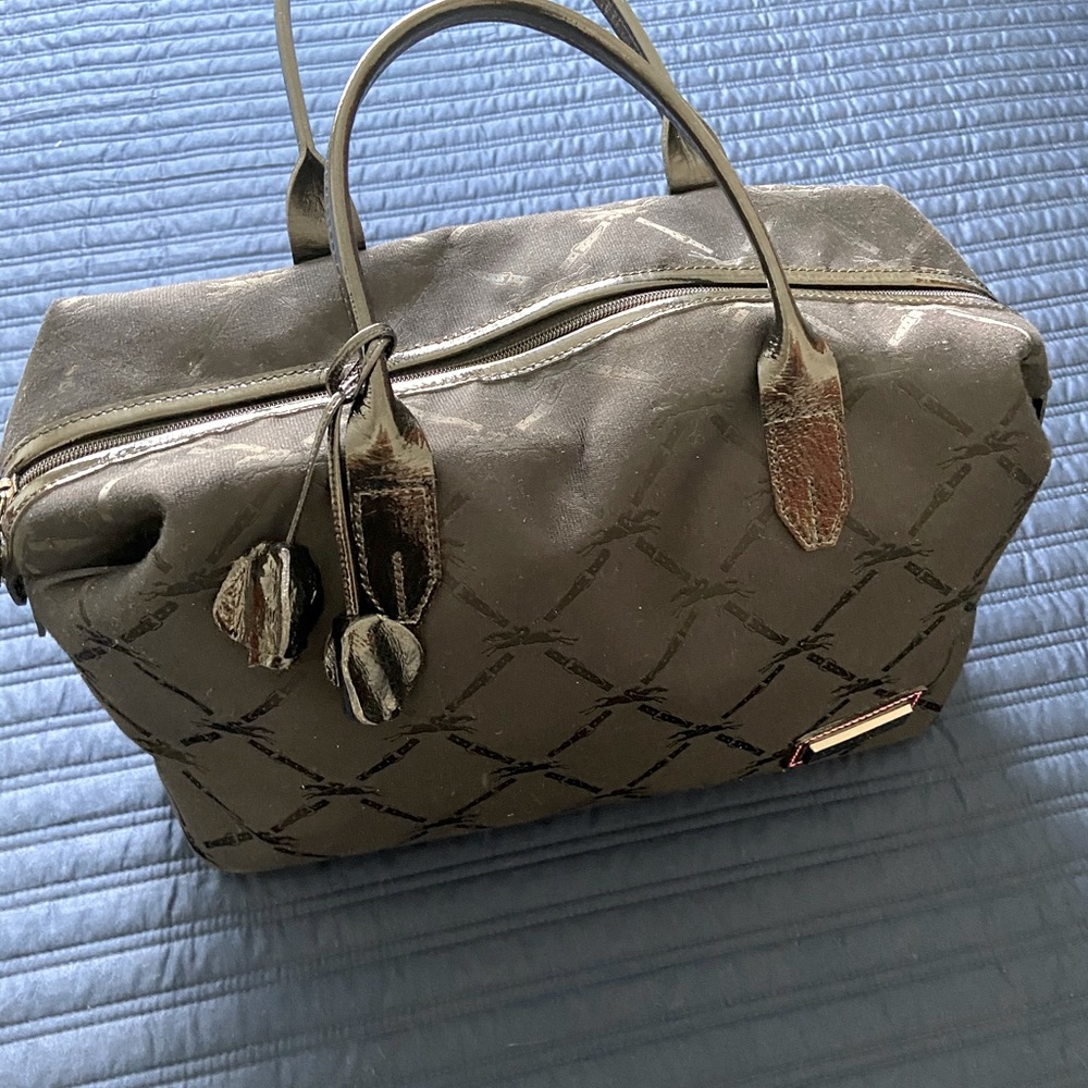 Longchamps Black Canvas and Leather Sachel